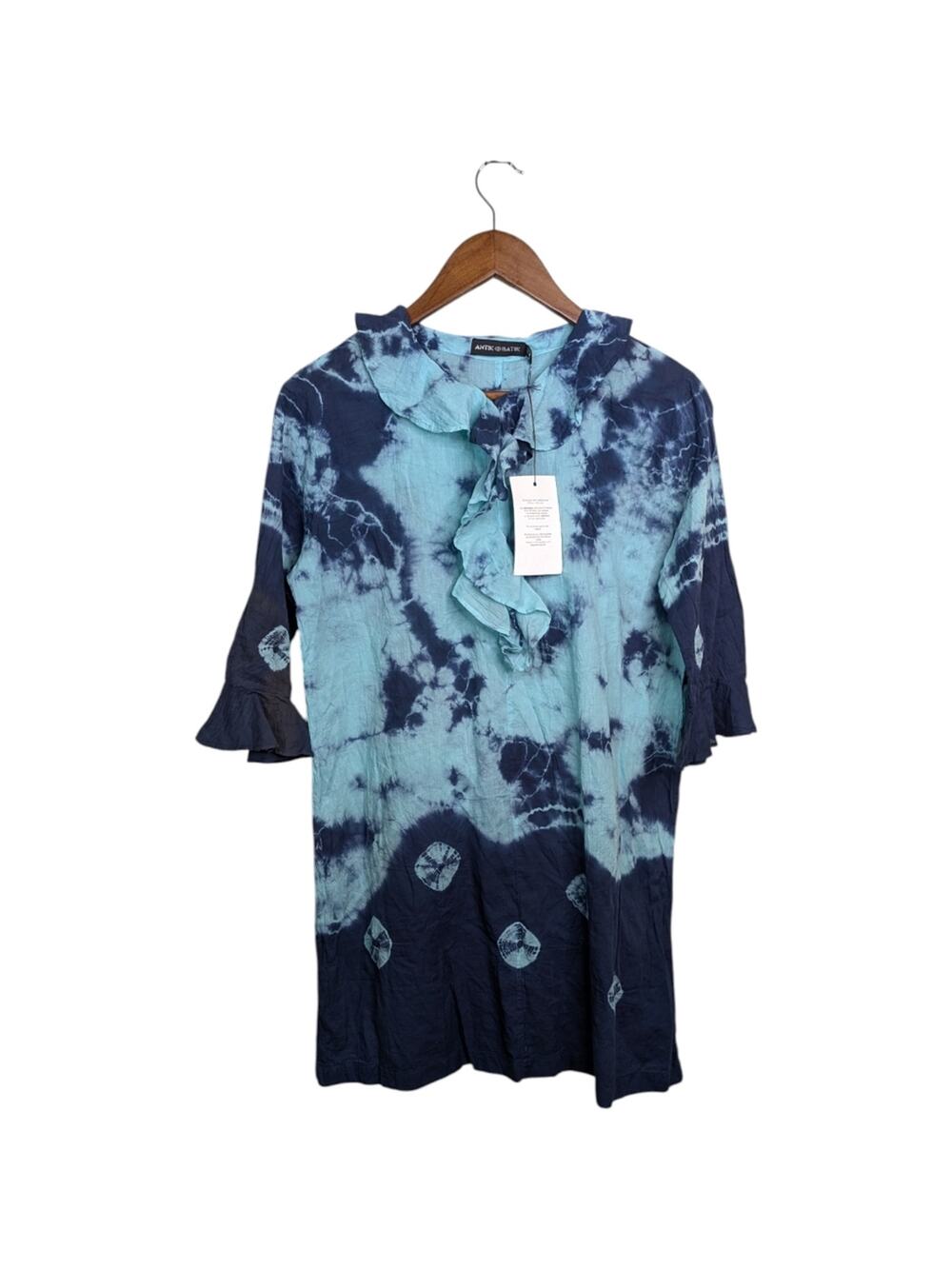NEW Antik Batik Cole Tunic Dress Medium Tie Dye Indigo Blue Resort Boho